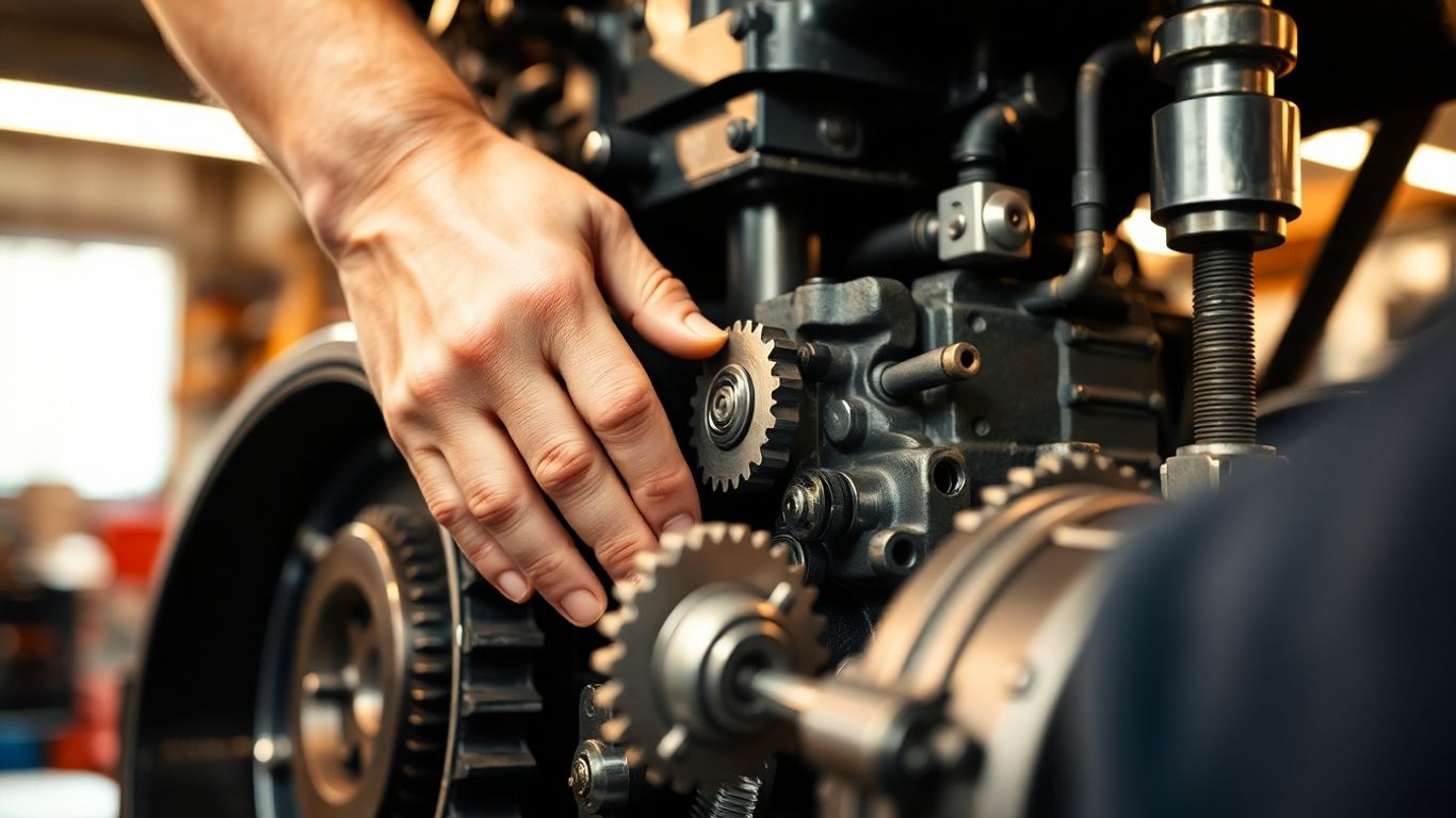 Les mains d'un mécanicien à l'œuvre sur des machines à moteur complexes.