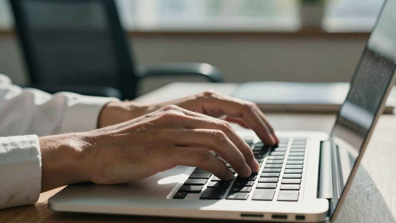 Personne travaillant sur un ordinateur portable dans un bureau.