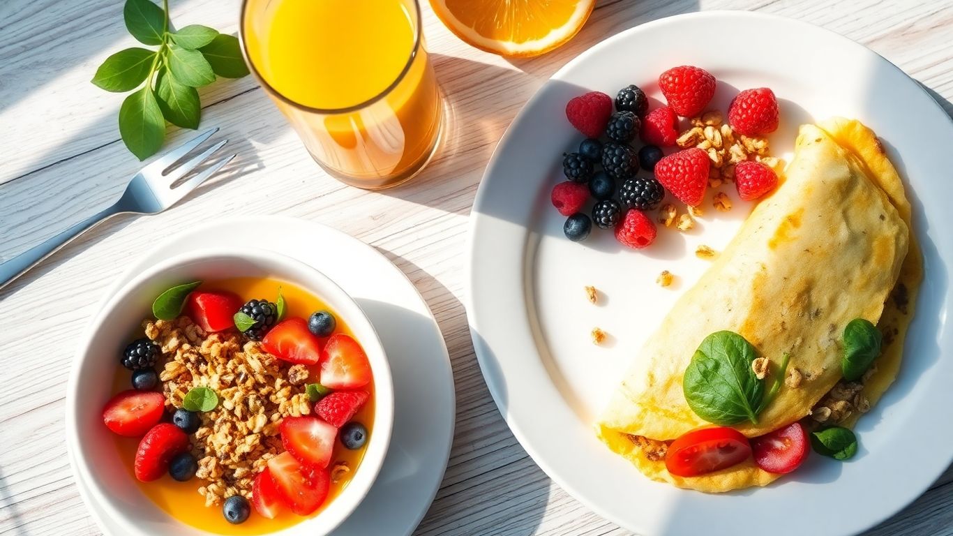 Healthy breakfast bowl with berries and granola.