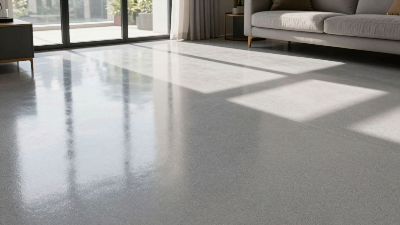 Modern home with a shiny epoxy floor.