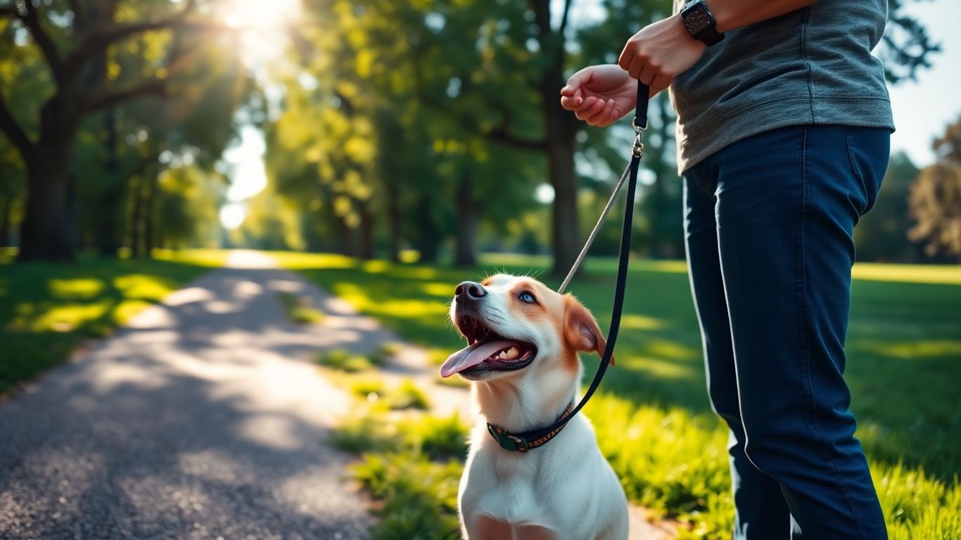 Dog eager for a walk before mealtime.