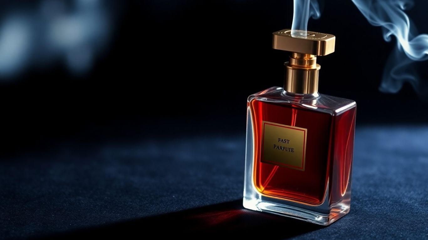 Elegant perfume bottle with fragrant smoke.