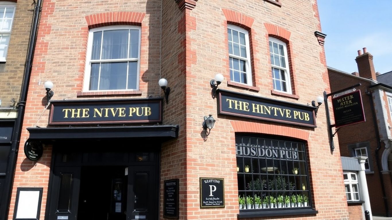 Historic London pub exterior with brickwork and windows.