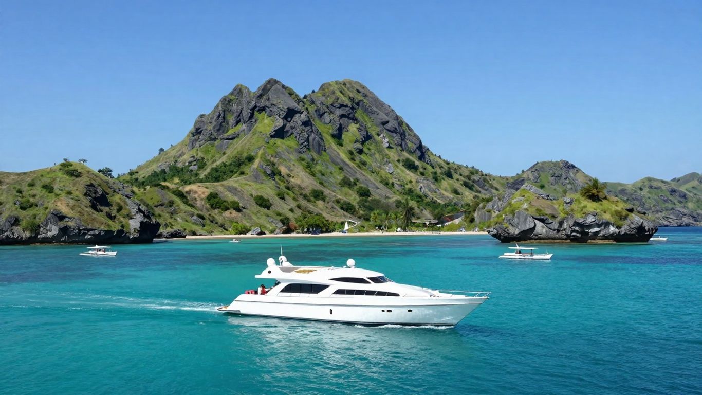 Yacht sailing near Komodo National Park islands.