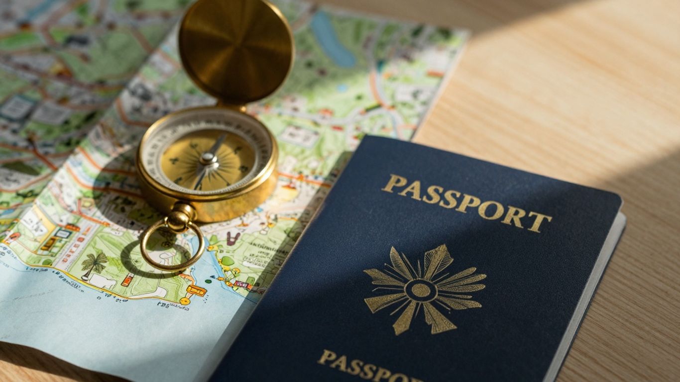 Mapa, paszport i kompas na podróż