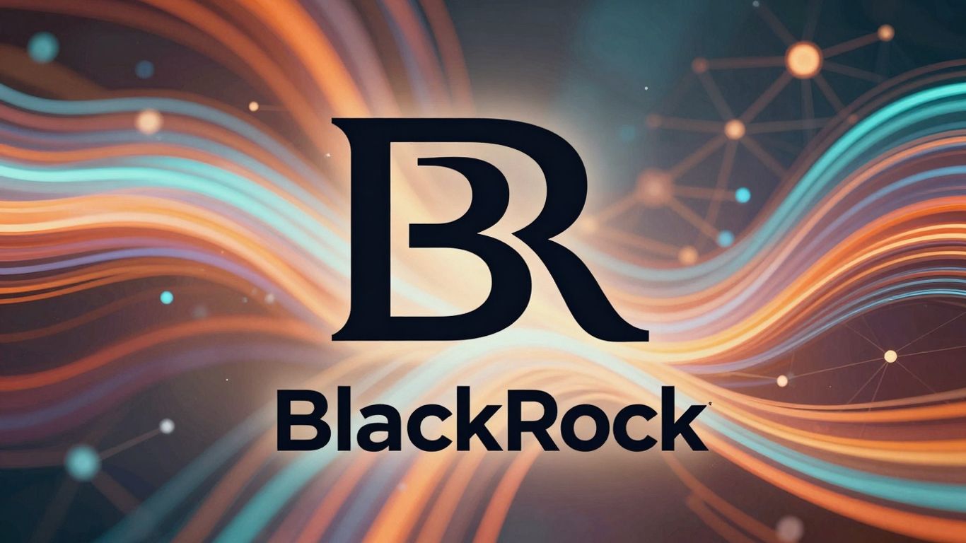 BlackRock logo over digital currency flow.