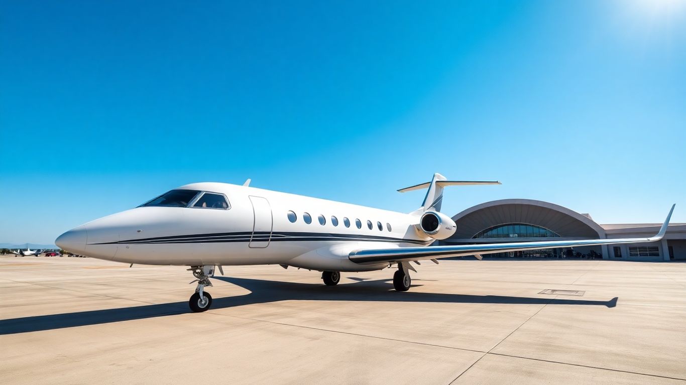 Sleek private jet on tarmac, luxury travel concept.