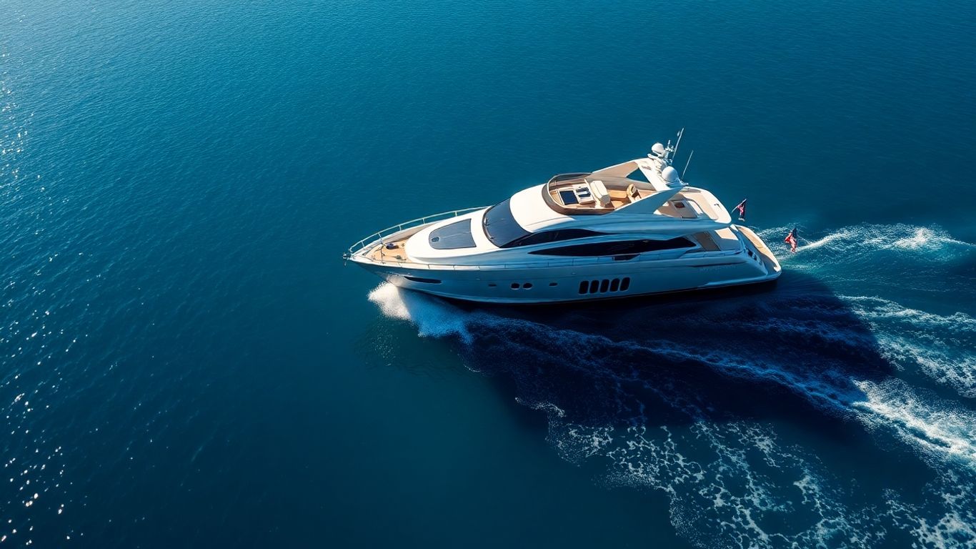 Luxury yacht sailing on a calm, sunny sea.