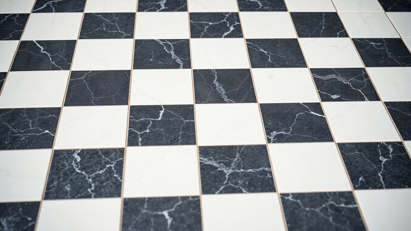 Tumbled checkerboard marble tiles with a matte finish.