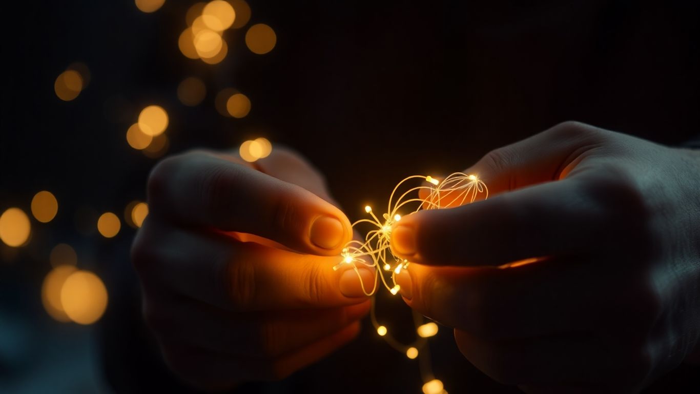 Hands building glowing digital circuits for cryptocurrency creation.