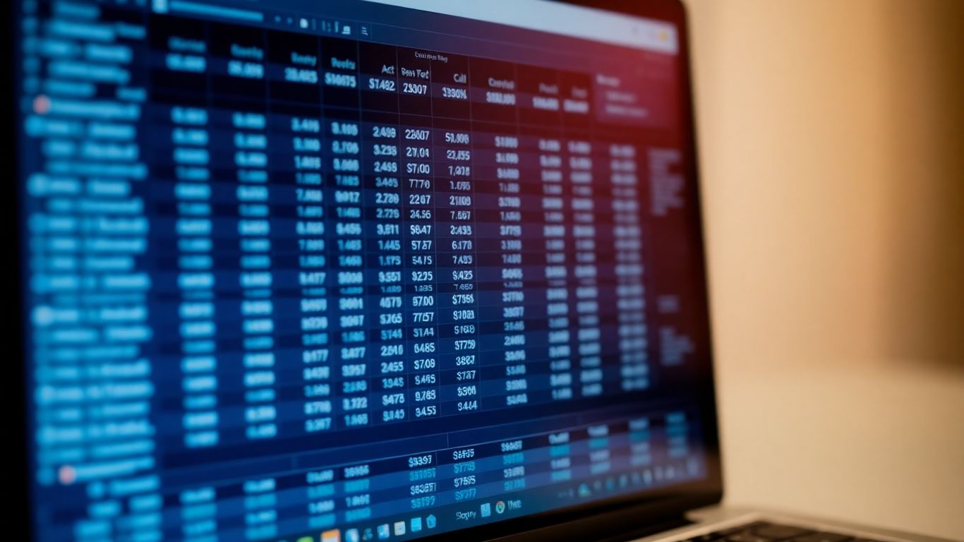 Laptop screen with financial data