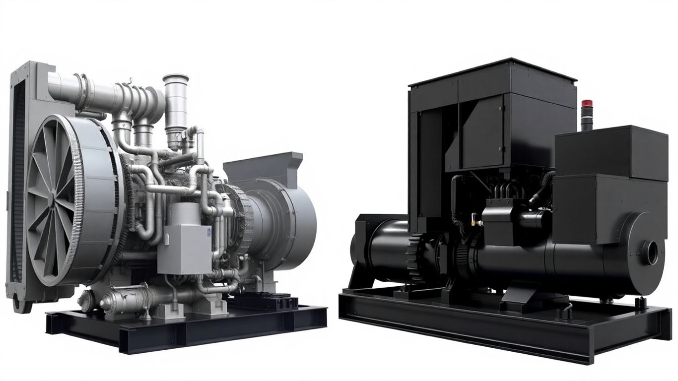 Gas turbine generator next to diesel generator comparison.