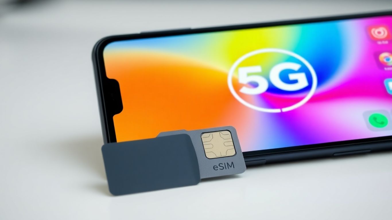 Smartphone avec forfait 5G et carte eSIM.
