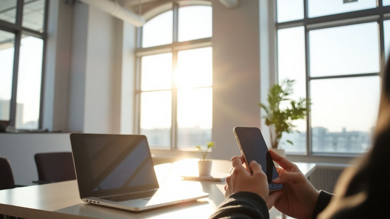 Geschäftsmann mit Smartphone im Büro