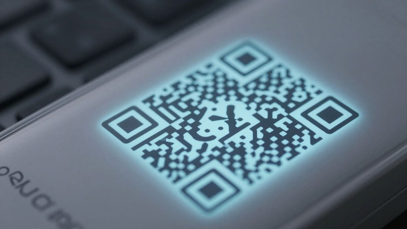 Product packaging with a prominent QR code.