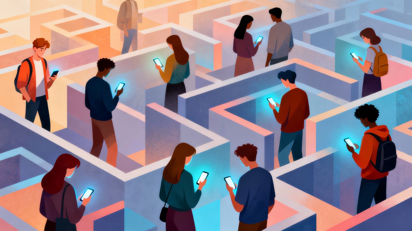 Modern singles navigating a digital dating maze.
