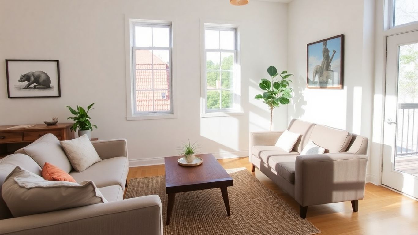 Durable furniture in a stylish Airbnb living room.