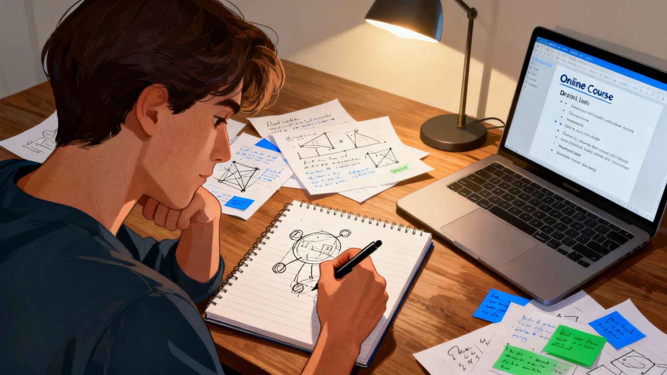 Person sketching ideas for an online class.