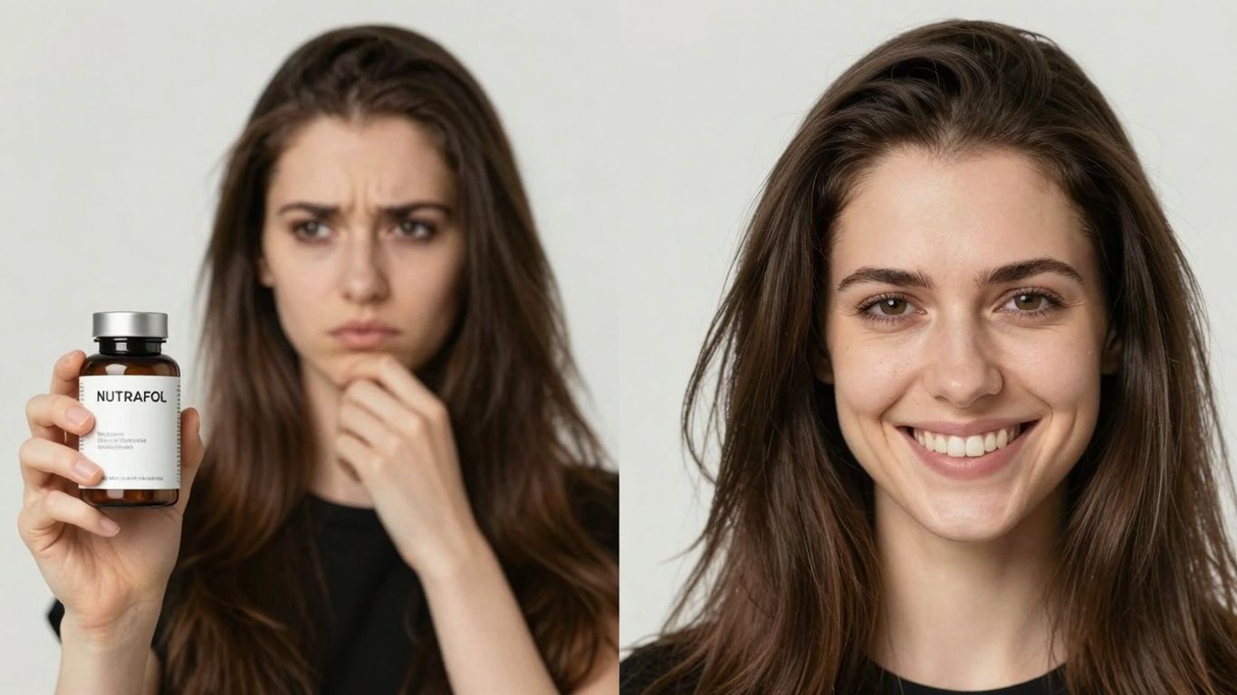 Person with hair loss and then thicker hair after Nutrafol.