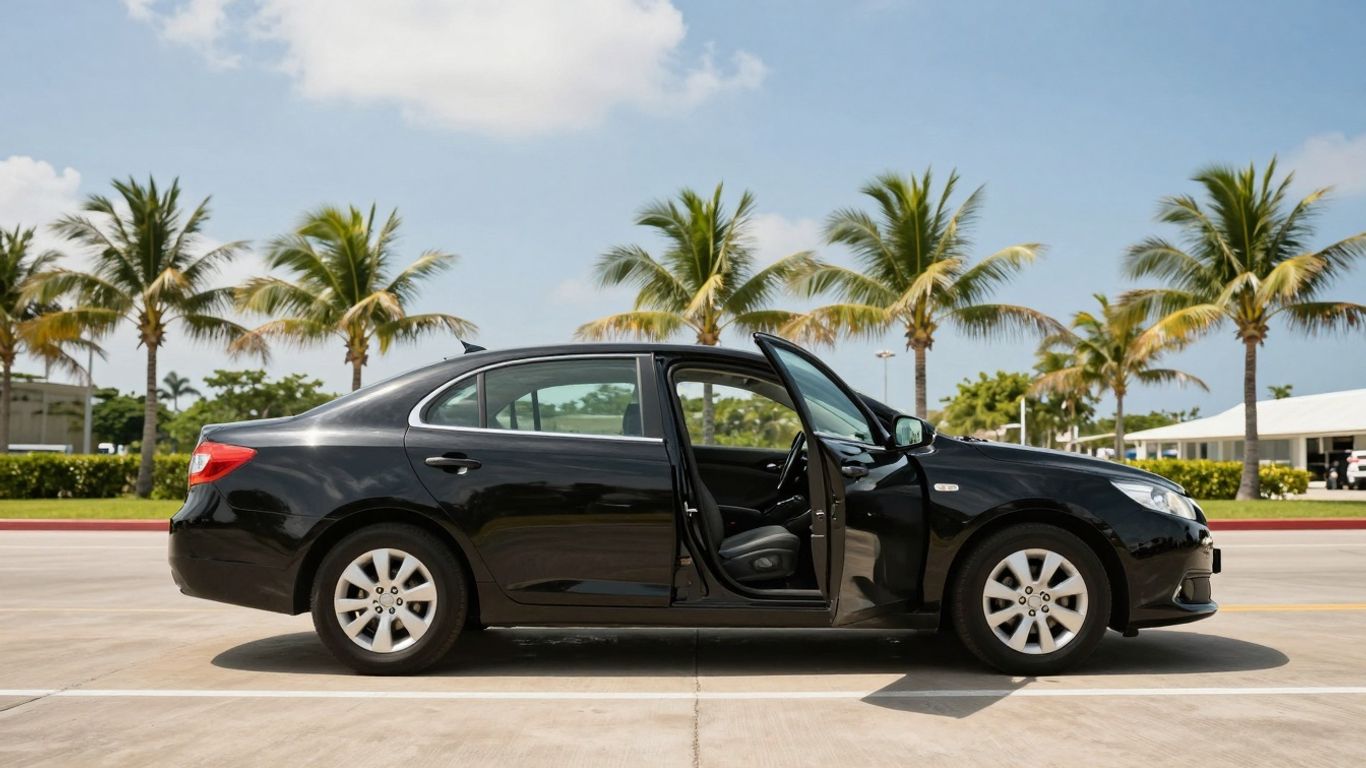 Uber car waiting at Cabo Airport.