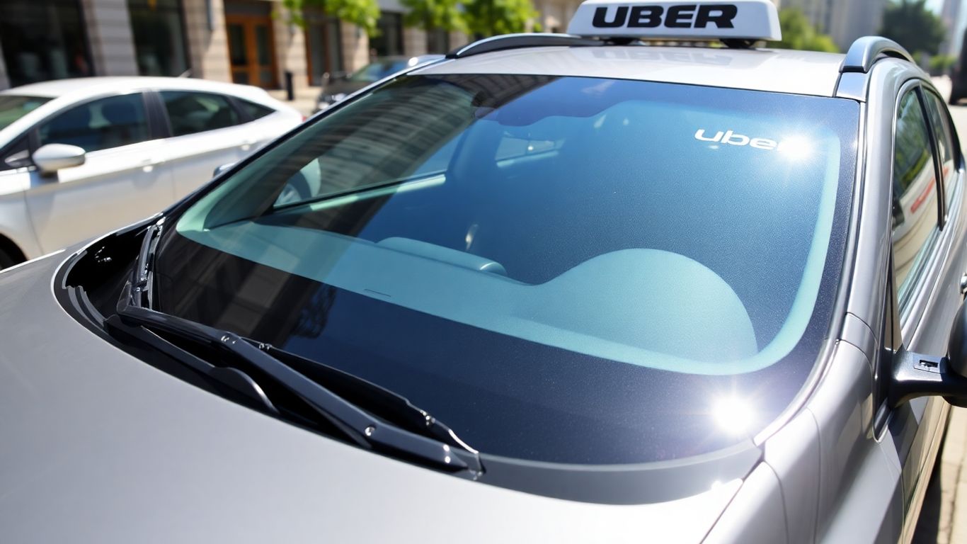 Carro da Uber em uma rua da cidade.