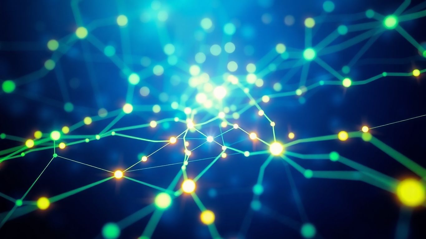 Abstract digital pathways and glowing nodes