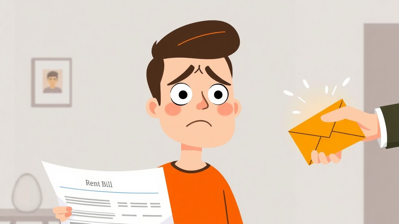 Cartoon of person receiving rent assistance