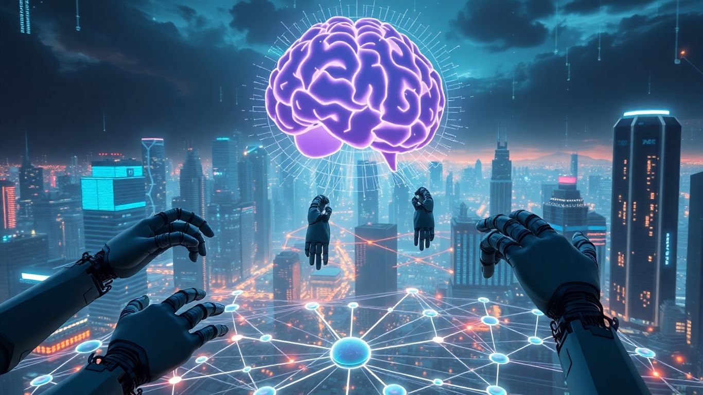 AI and cybersecurity battling in a digital landscape.