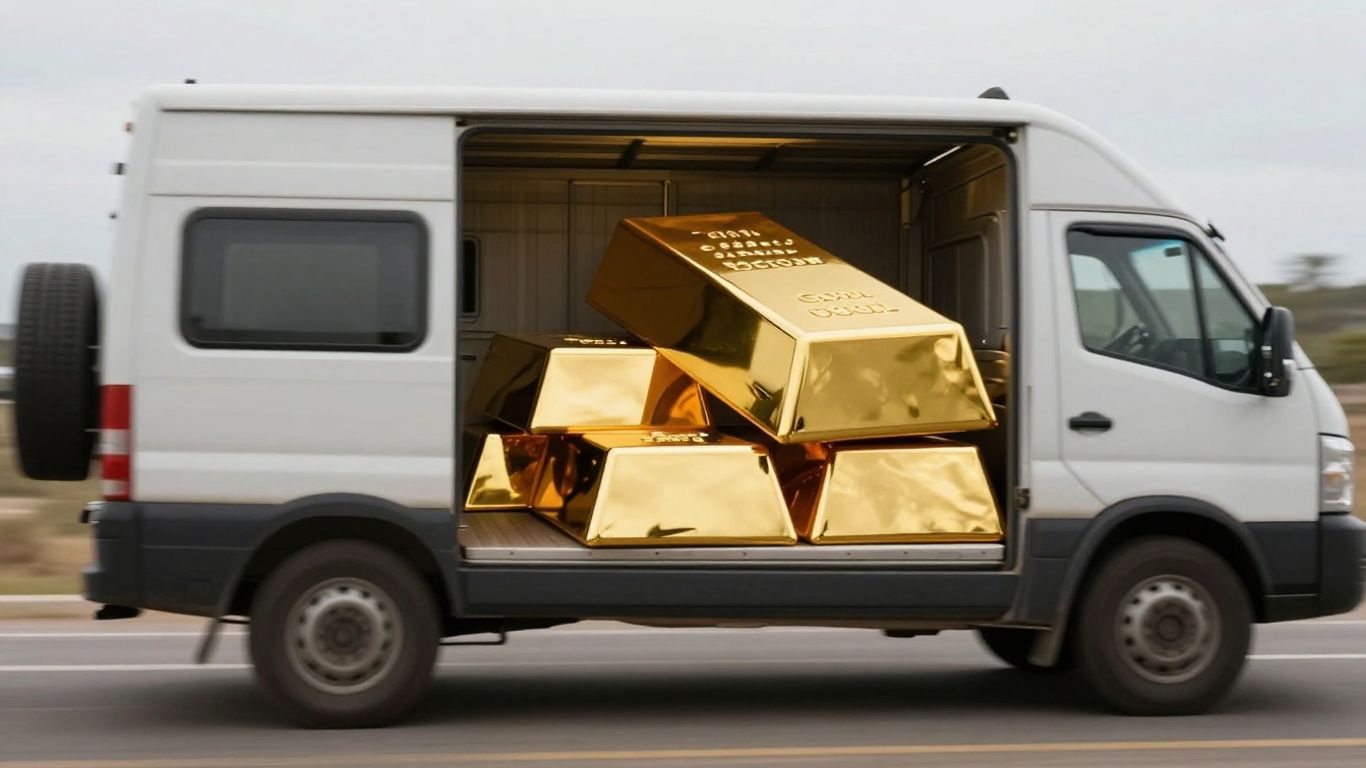 Armored vehicle transporting a gold bar.