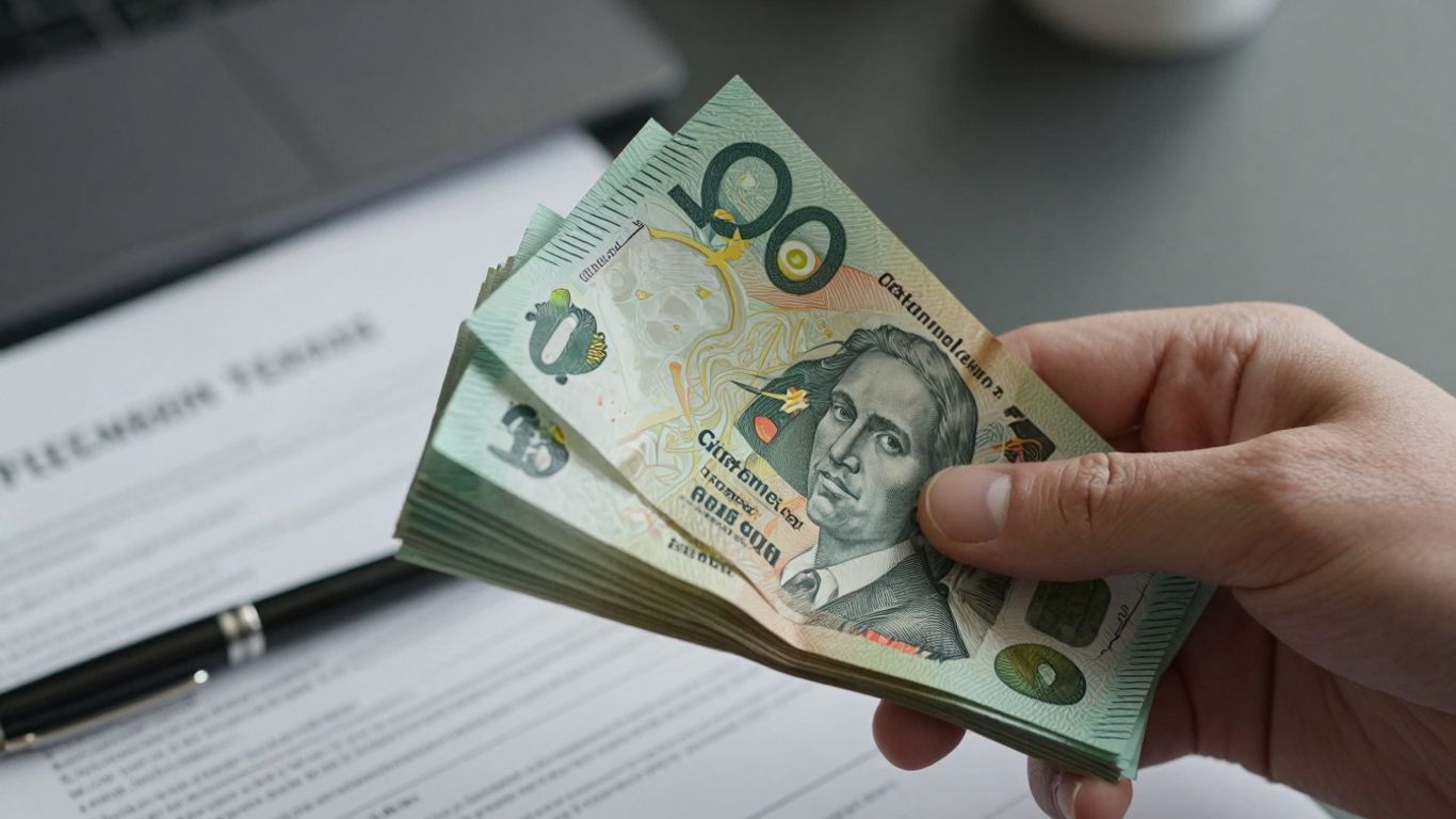 Australian dollars and grant application documents.