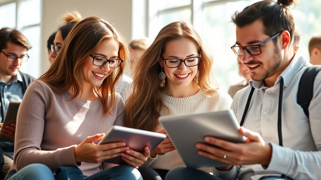 New Zealanders learning digital skills on laptops and tablets.