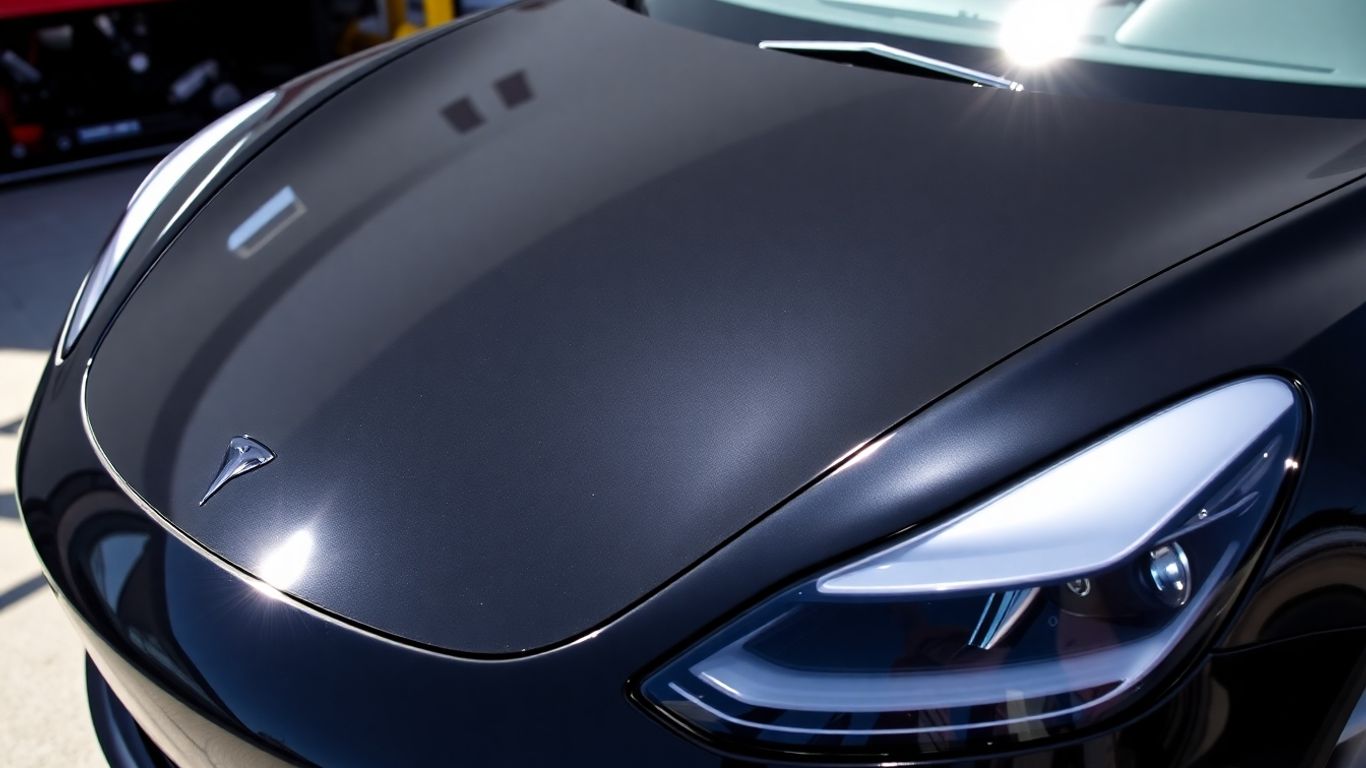 Tesla car with paint protection film applied.