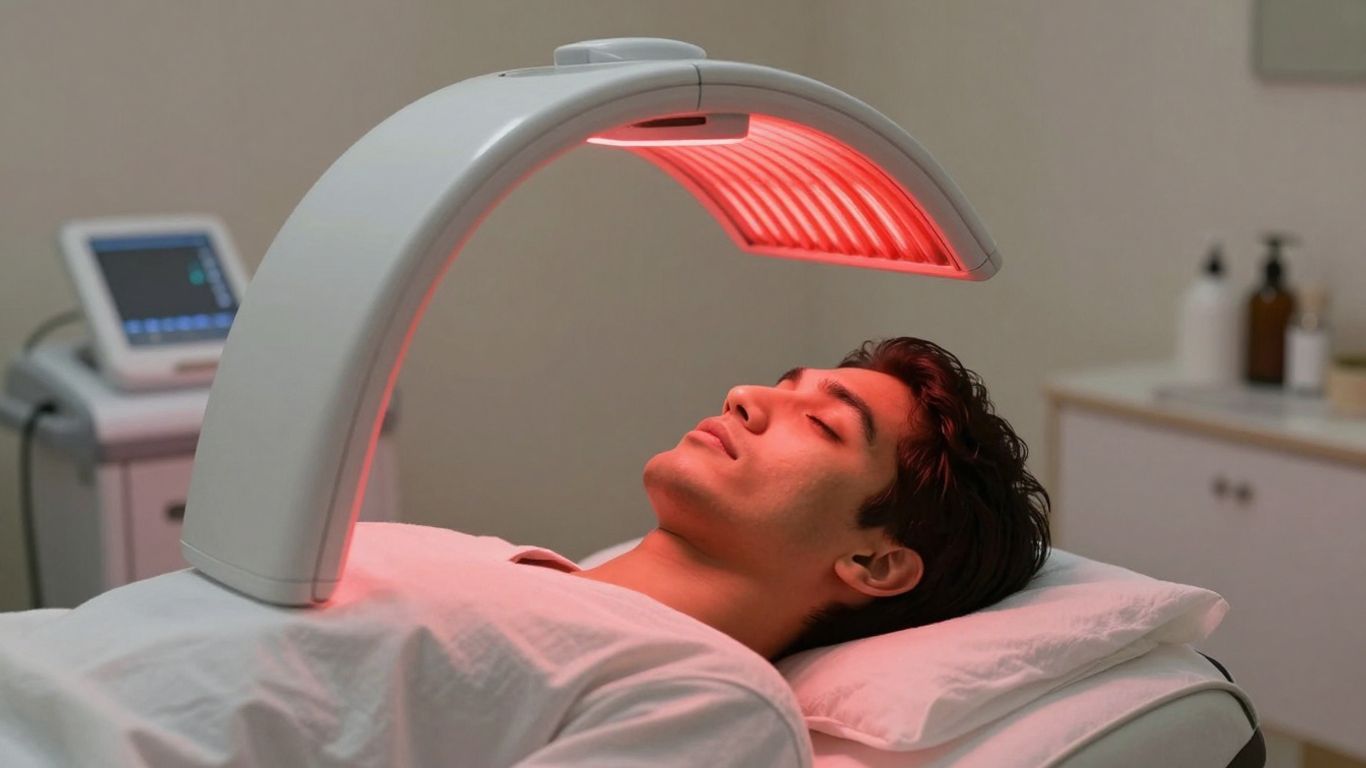 Red light therapy session in a wellness center.