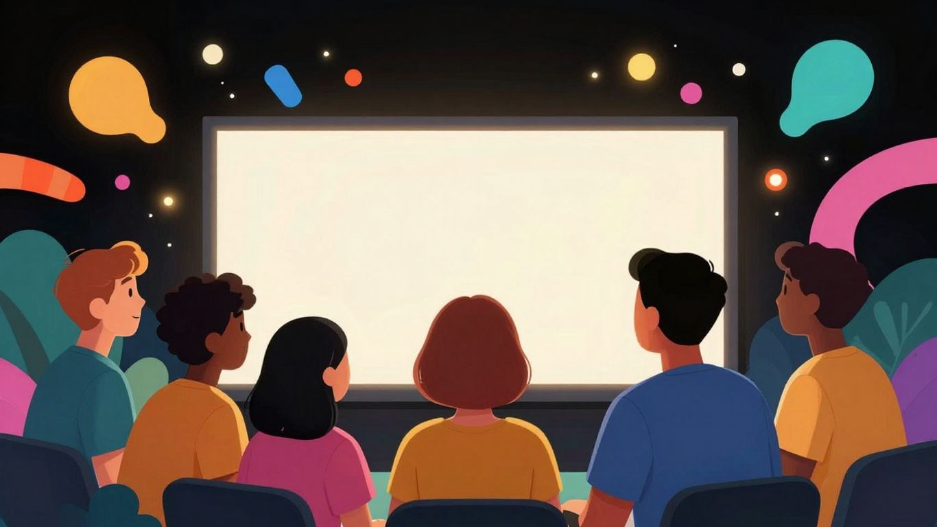 People watching a screen with wonder and excitement.