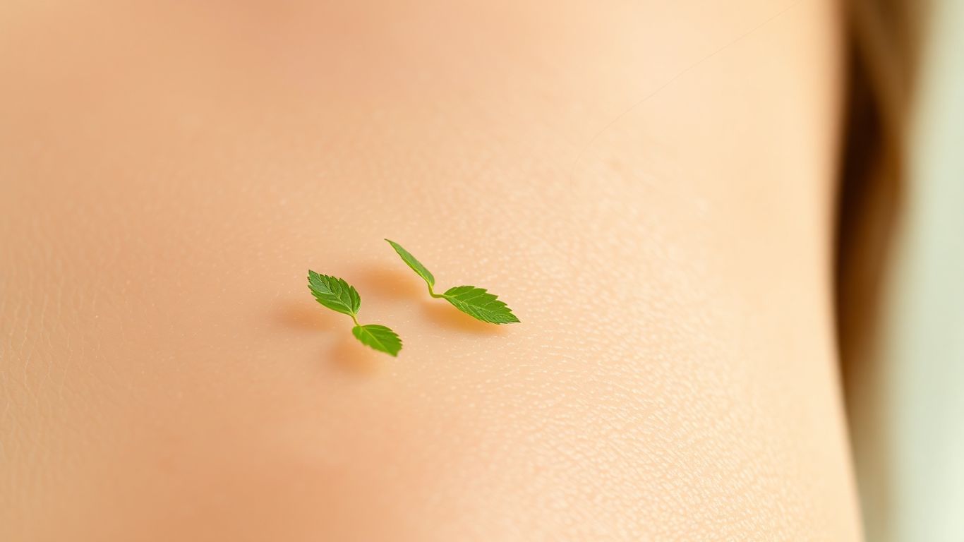 Pele saudável com folha verde, tratamento de psoríase.