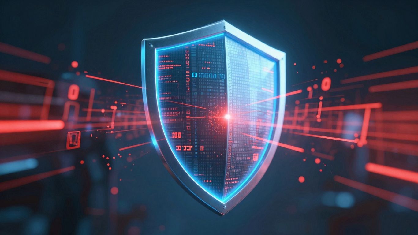Digital shield protecting against cyber threats.