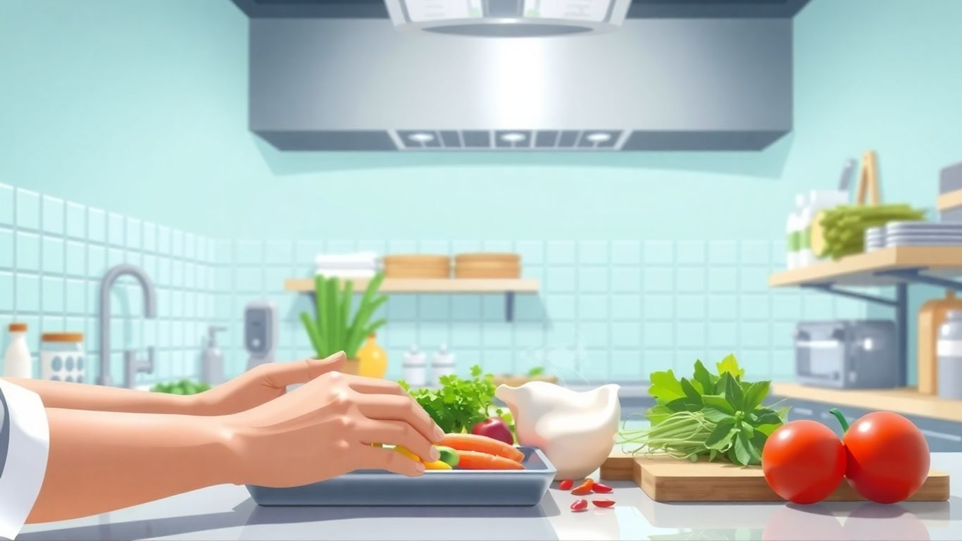 Food preparation in a clean kitchen.