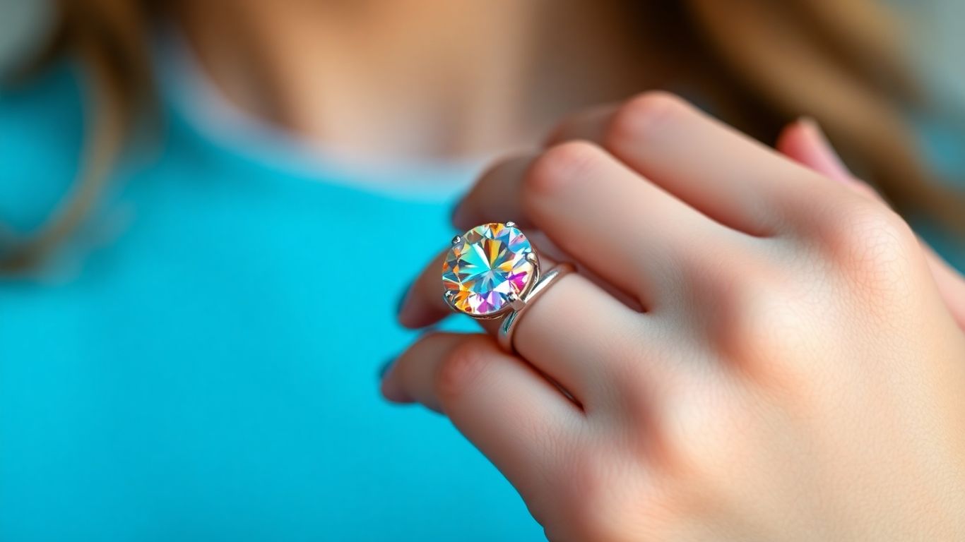 Sparkling moissanite ring on a hand