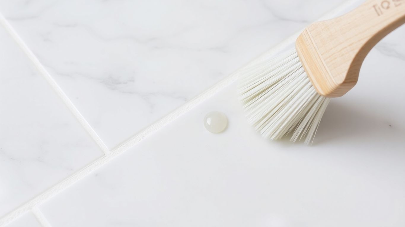 Sparkling clean marble tile grout with a brush.