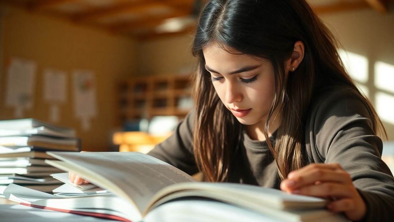 Student studying IELTS reading materials