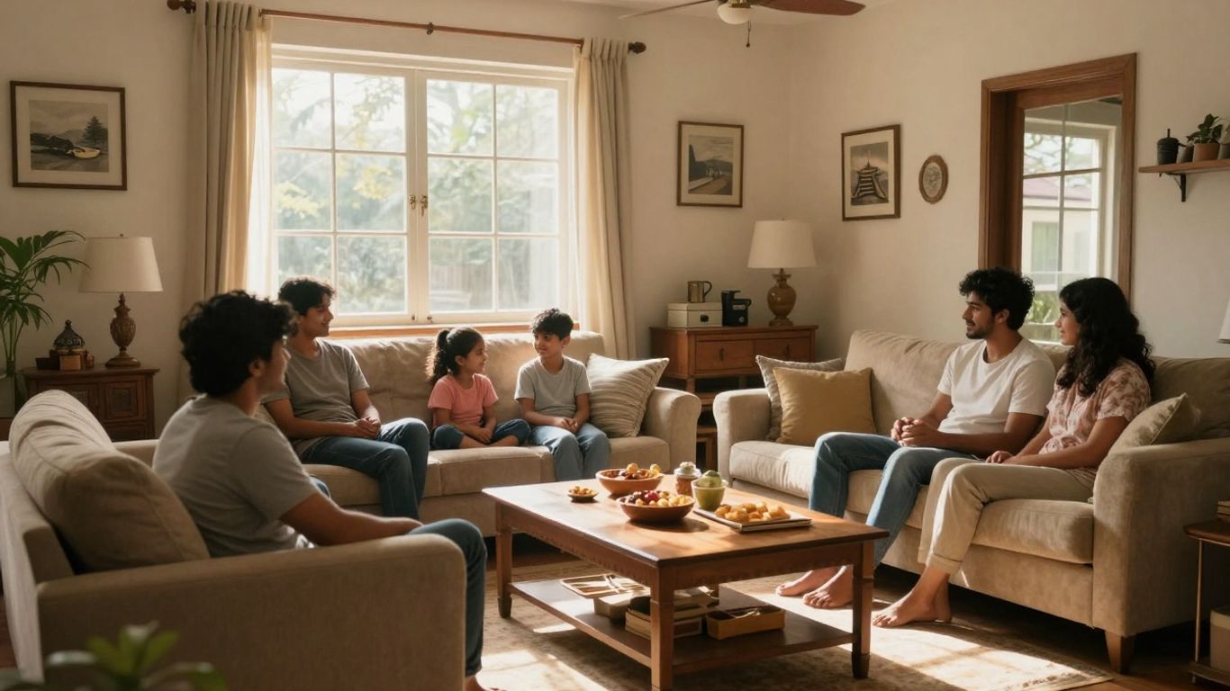 Familia feliz en casa segura y protegida.