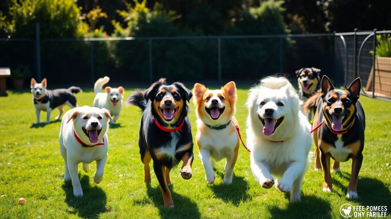 Happy dogs playing outdoors at Tamarama doggy day care.