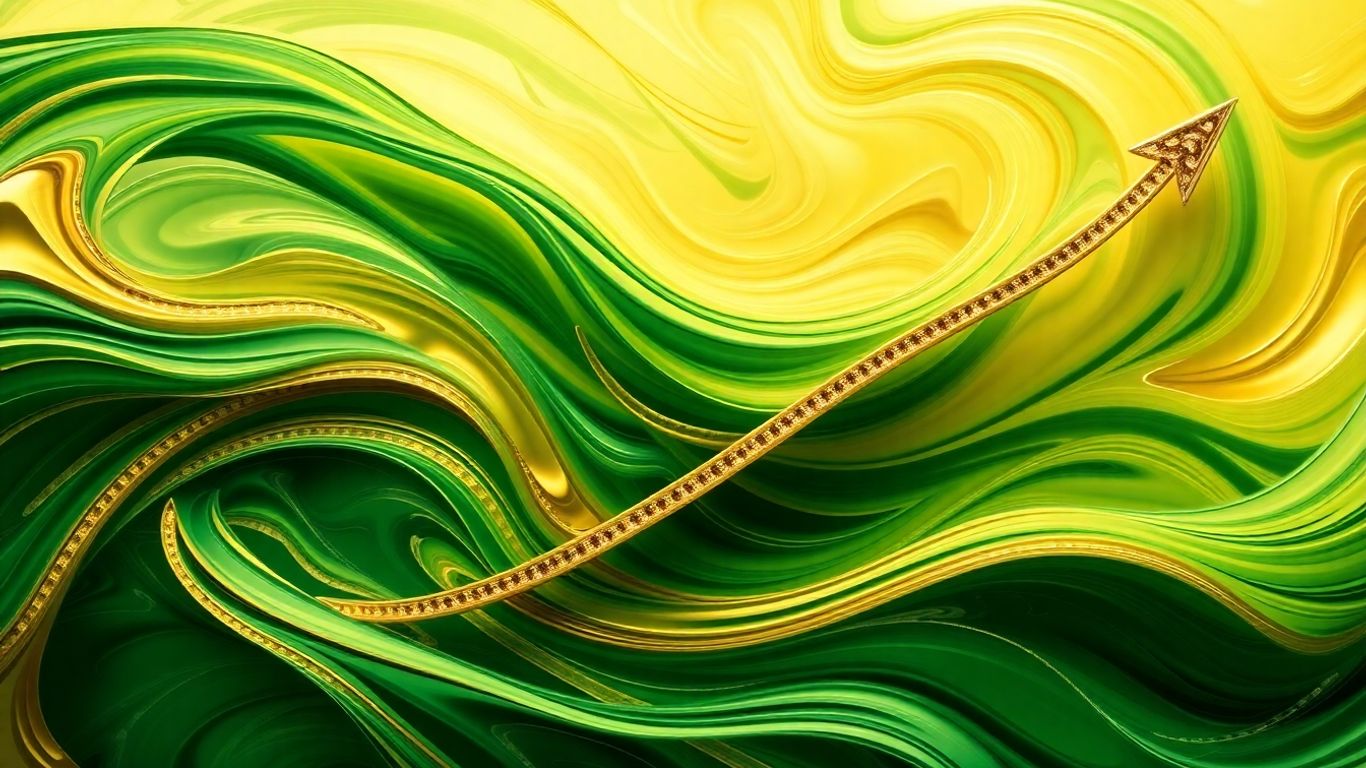Abstract visual of upward financial momentum with green and gold colors.