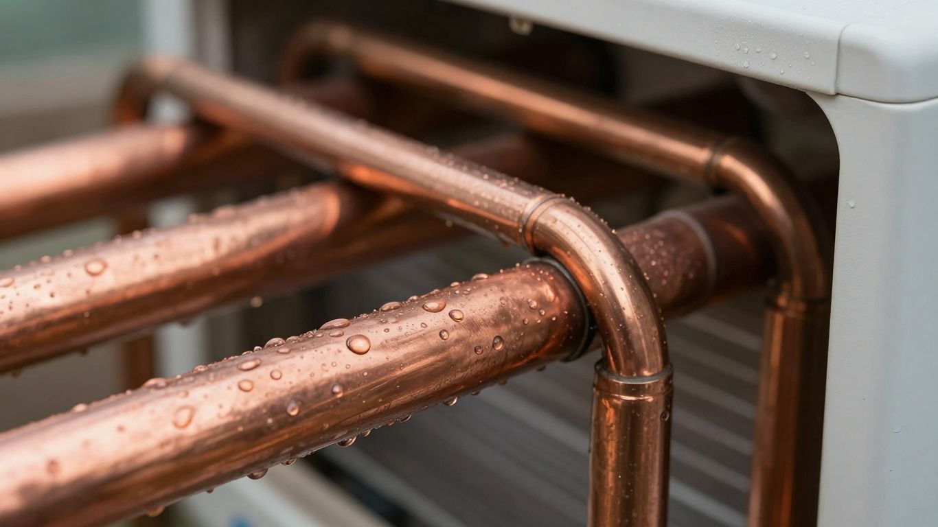 HVAC copper pipe with condensation