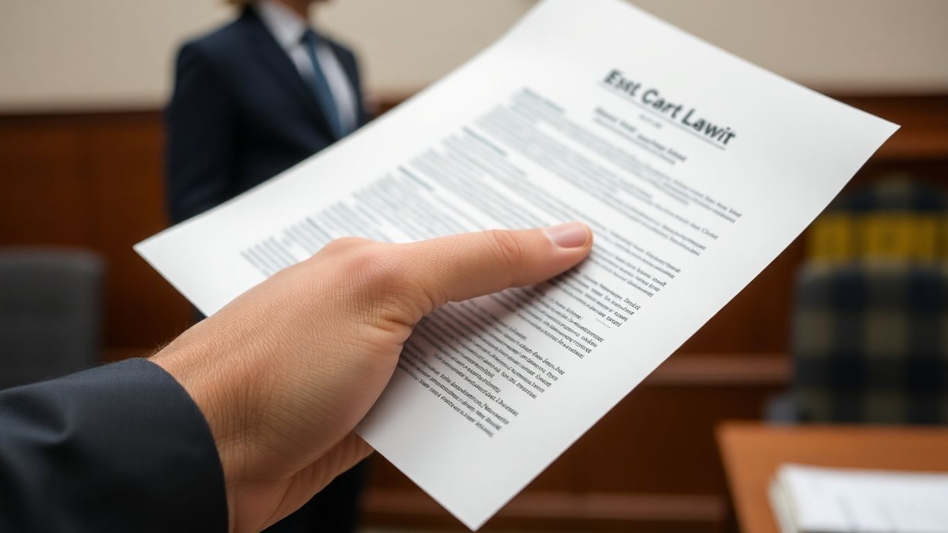 Mâna cu document legal în fața clădirii.