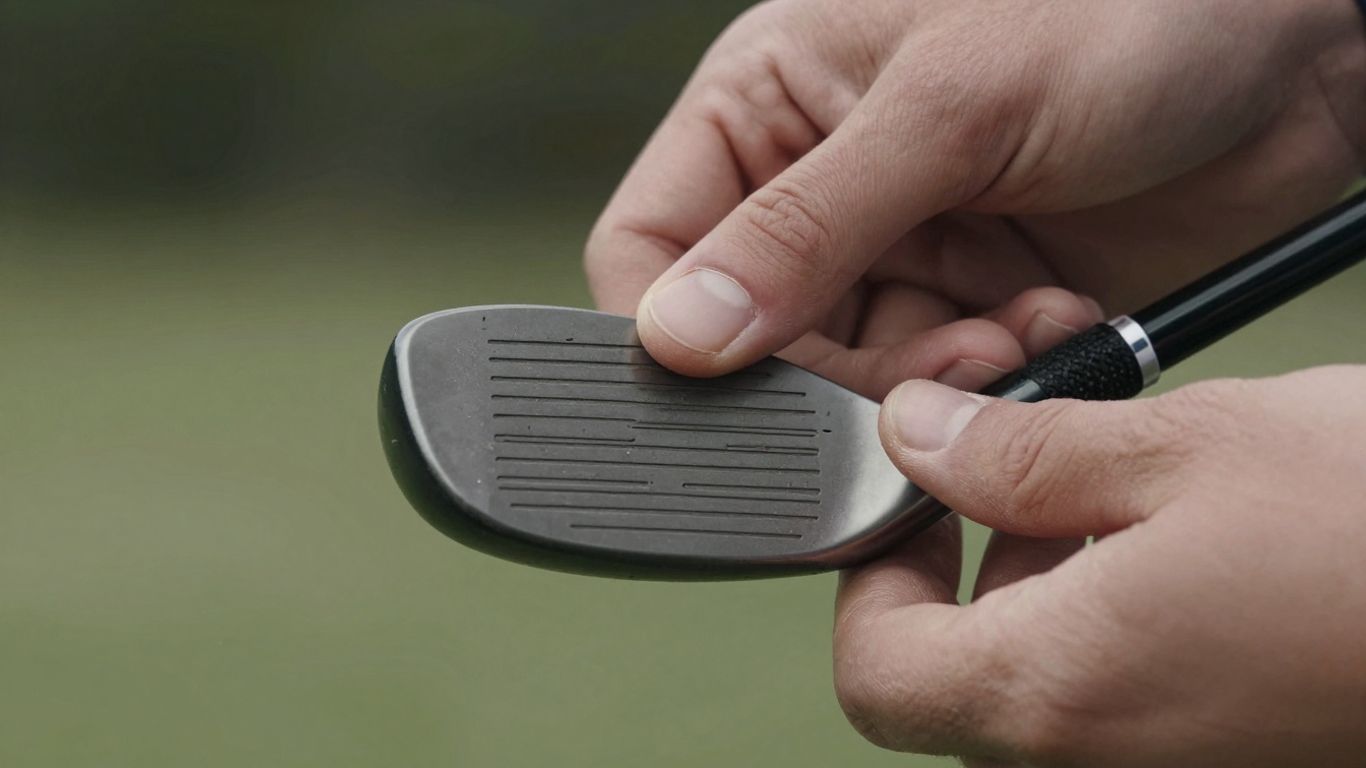 Hands adjusting grip on a golf club.