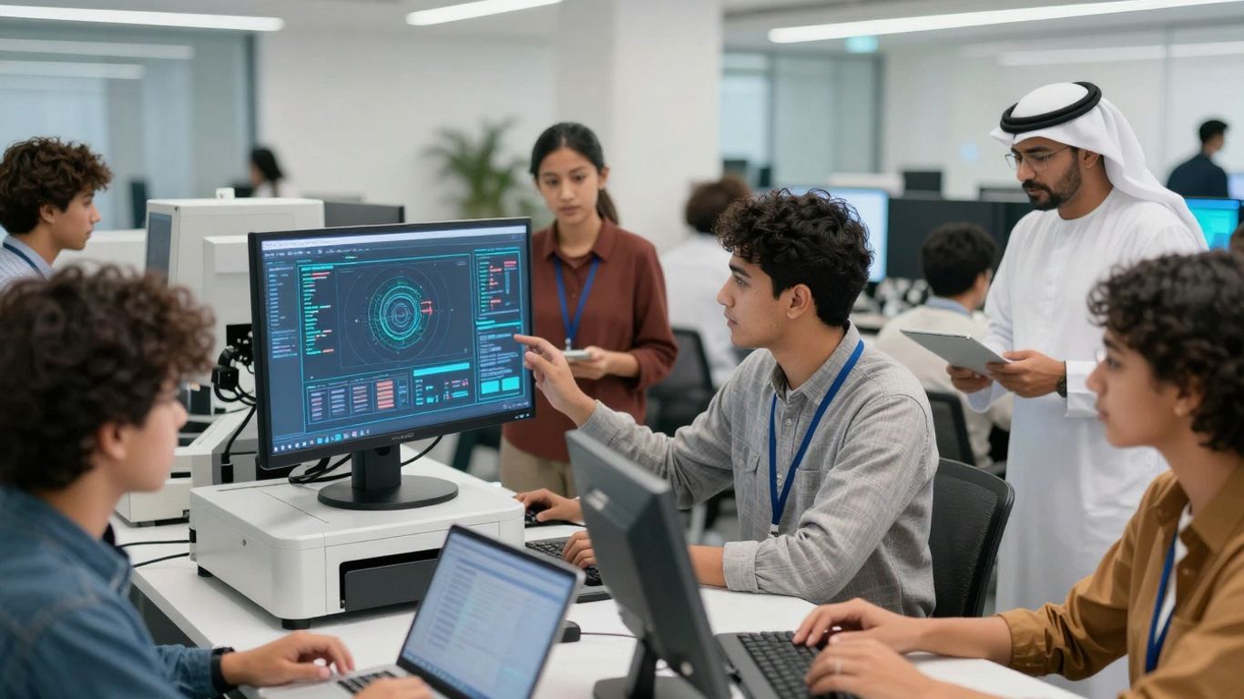 Mensen verkennen de toekomst van technologie en techniek.