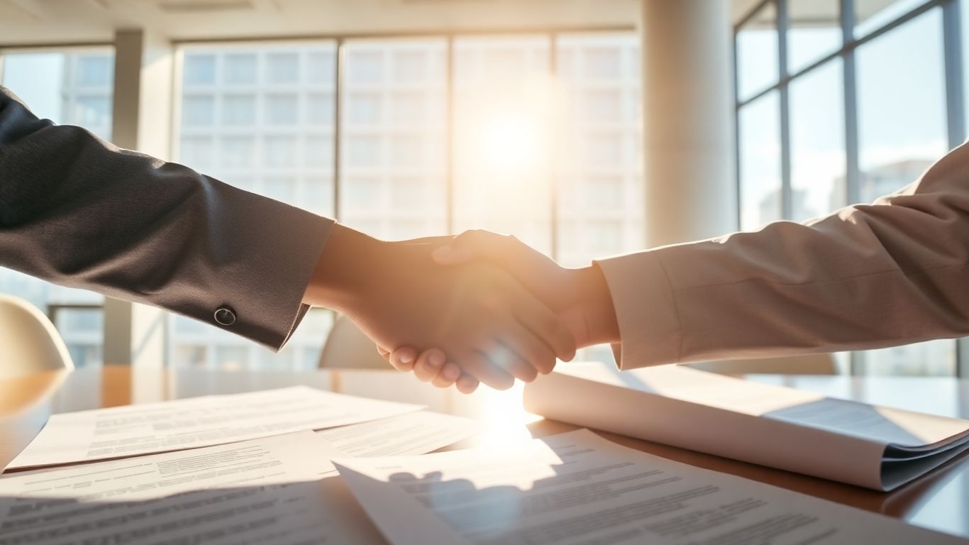 Handshake over commercial lease documents.