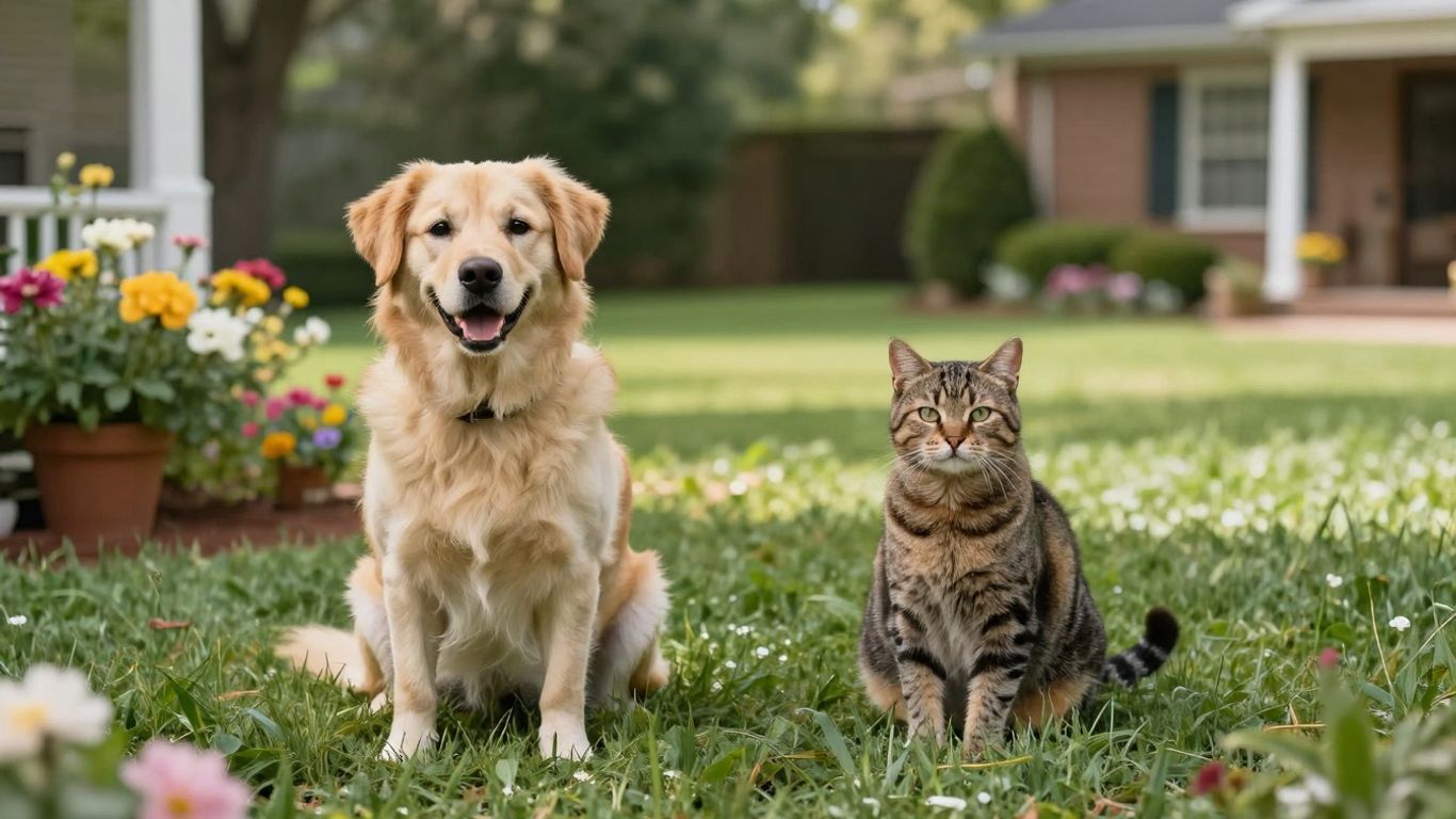 Happy dog and cat on an Alabama porch.