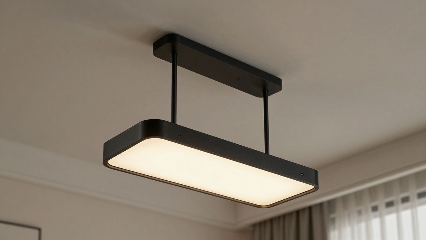 Modern black ceiling light fixture in a stylish room.